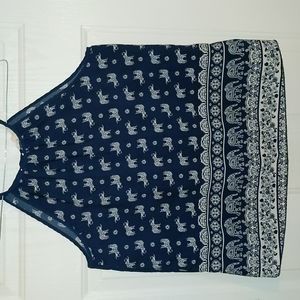 Ladies Wishful Park spaghetti strap top. Blue and white w/elephant print…